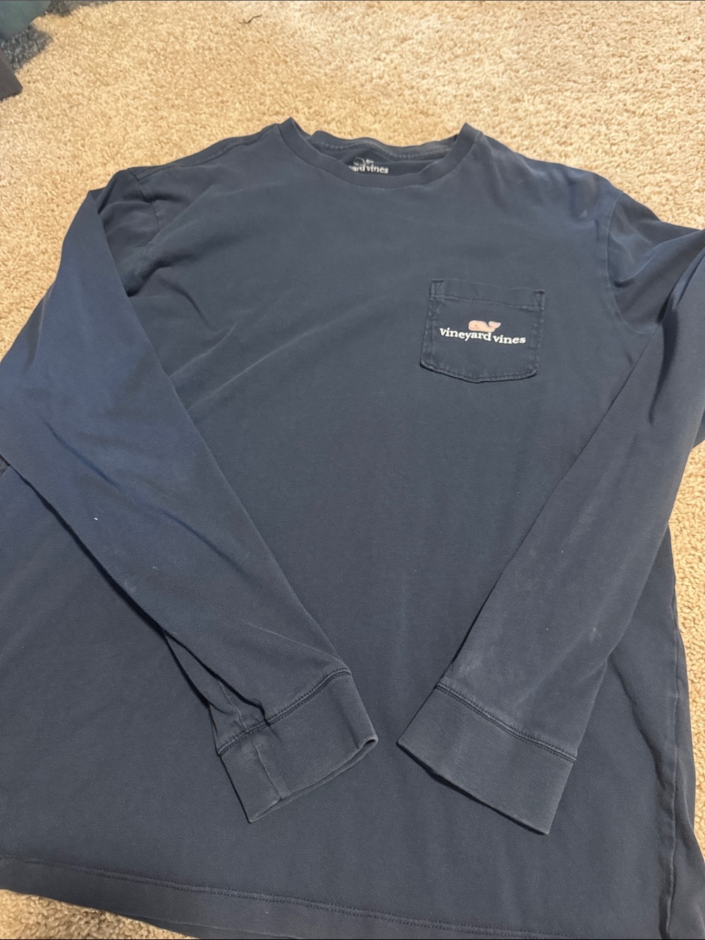 Vineyard Vines Long-Sleeve Pocket Tee in Navy Blue with Whale Logo